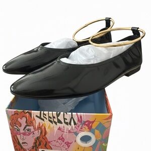 Jeffrey Campbell Tipsy Bracelet Ballet Flats in black crinkle patent leather 6.5